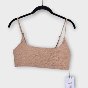 NEW Aila Blue Tan Alice Bikini Top Textured Swim Beach Pool Women's Large